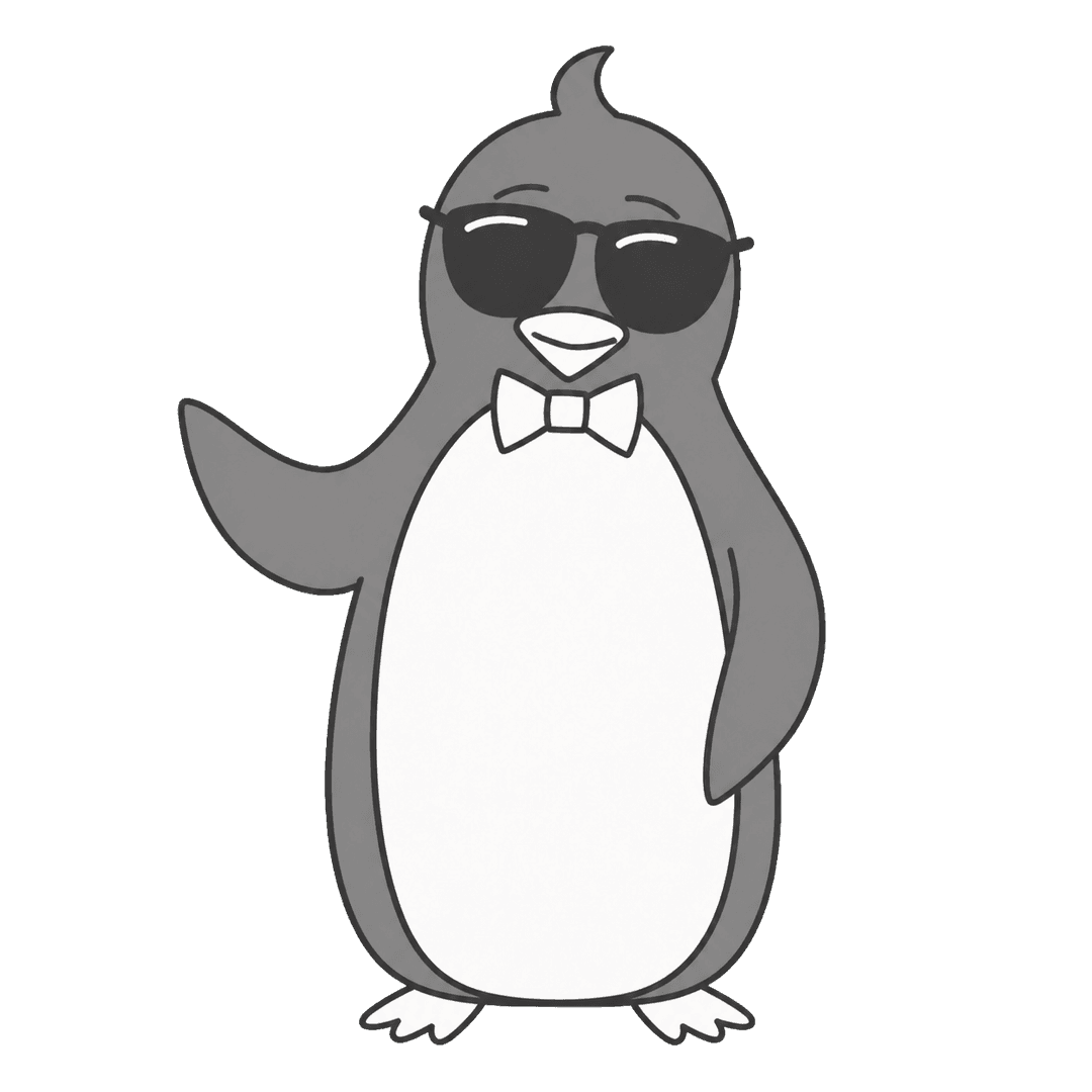 BrandCave penguin mascot in sunglasses