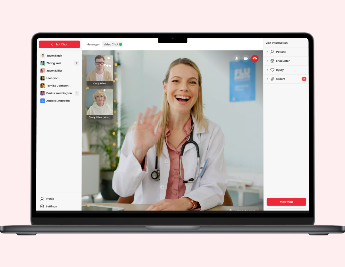 Telehealth video chat — MacBook mockup