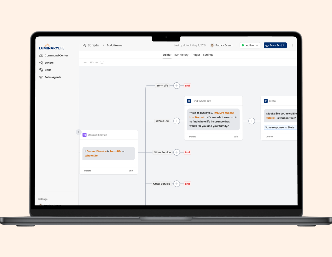 Luminary Life script builder — MacBook mockup