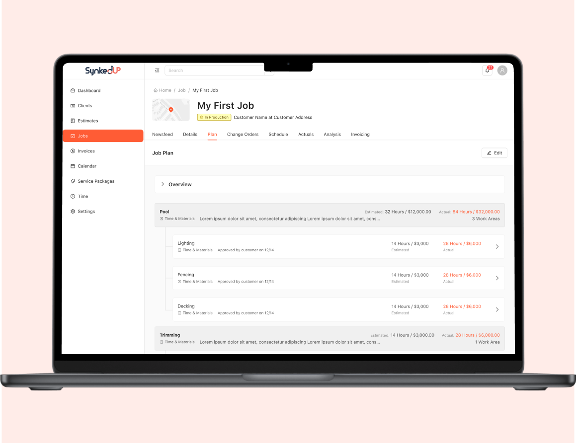 SynkedUp job planner — MacBook mockup
