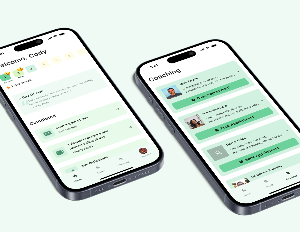 Coaching habit tracker — iPhone mockups